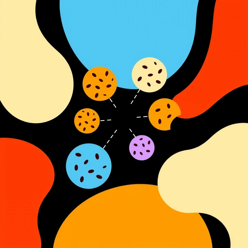 Abstract representation of various types of cookies and their functions